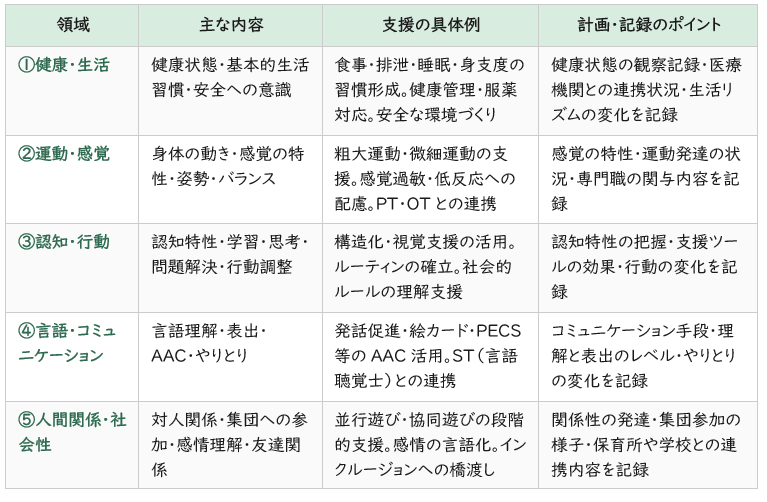 児童発達支援が提供すべき支援の5領域の概要
